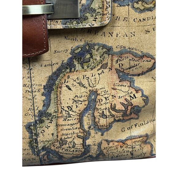 Patricia Nash Larone Shoulder Bag Purse European Map Leather Global Print Unique - Picture 9 of 12